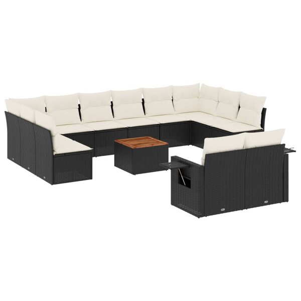 vidaXL Salon de jardin avec coussins 13 Pièces noir résine tressée