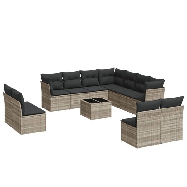 vidaXL Salon de jardin avec coussins 12 Pièces gris clair résine tressée