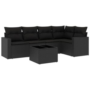 vidaXL Salon de jardin 6 Pièces avec coussins noir résine tressée