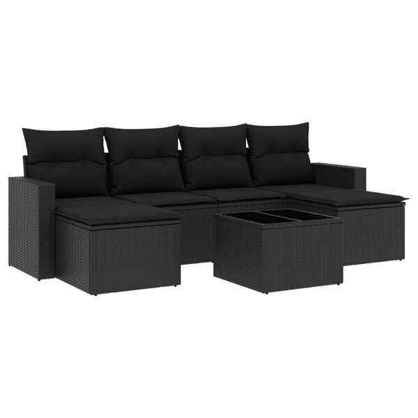 vidaXL Salon de jardin 7 Pièces avec coussins noir résine tressée
