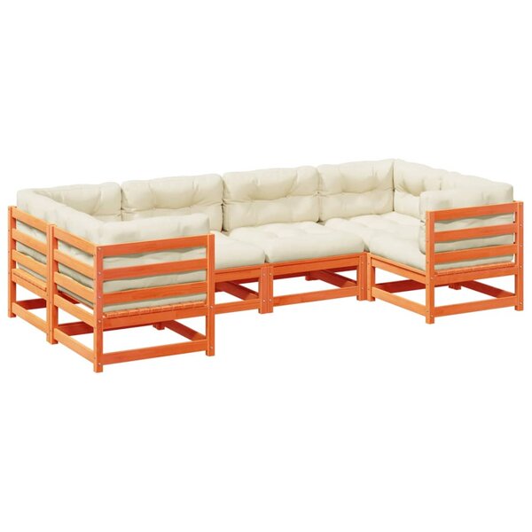 vidaXL Salon de jardin 6 Pièces avec coussins cire marron bois pin massif