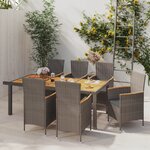 vidaXL Salon de jardin 7 Pièces avec coussins Résine tressée Gris