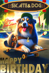67-1269 Carte ANNIVERSAIRE Chien Skateboard Texte en Or Doré Brillant et Enveloppe 12x17 5cm  Berger Australien Animal de compagnie avec casquette collier médaille skatepark promenade dans un parc