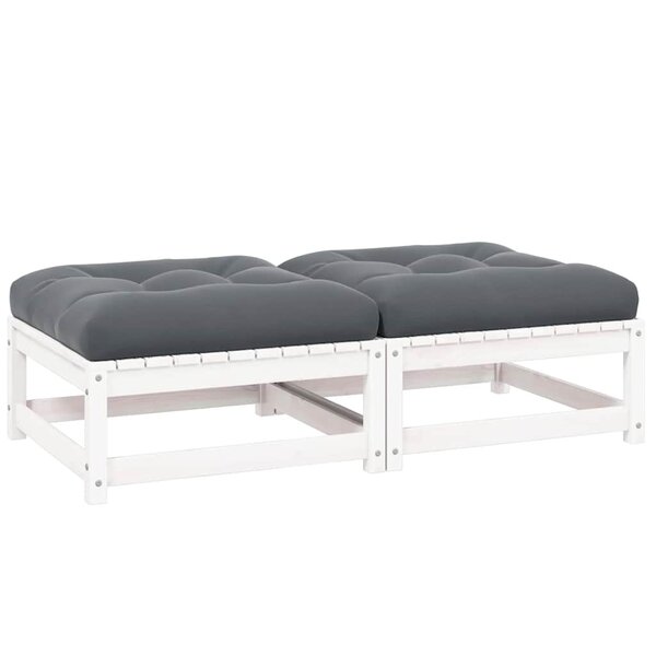 vidaXL Repose-pieds de jardin avec coussins lot de 2 Blanc Bois de pin