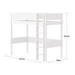 Flexa WHITE Lit mezzanine avec echelle droite 90 x 200 cm Barriere pleine Blanc