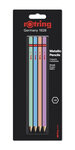rOtring  Set de 4 Crayons en bois Métalliques HB : Vert  Bleu  Orange et Rose