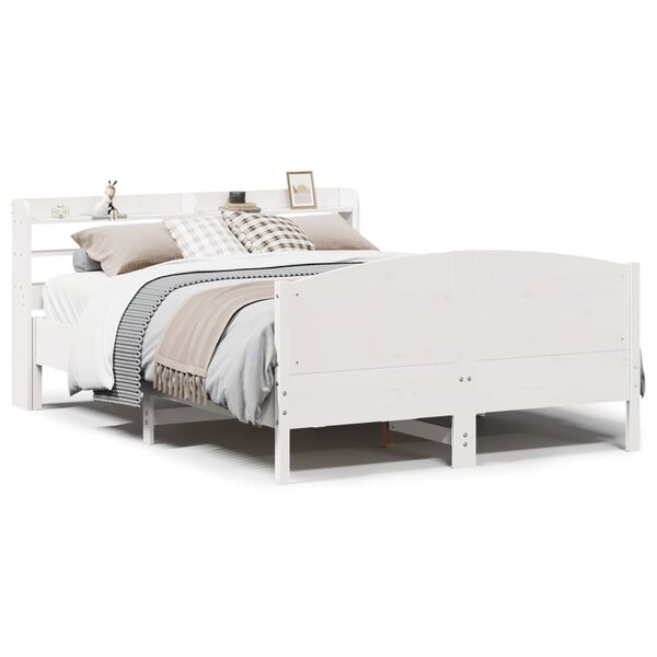 vidaXL Cadre de lit sans matelas blanc 135x190 cm bois de pin massif