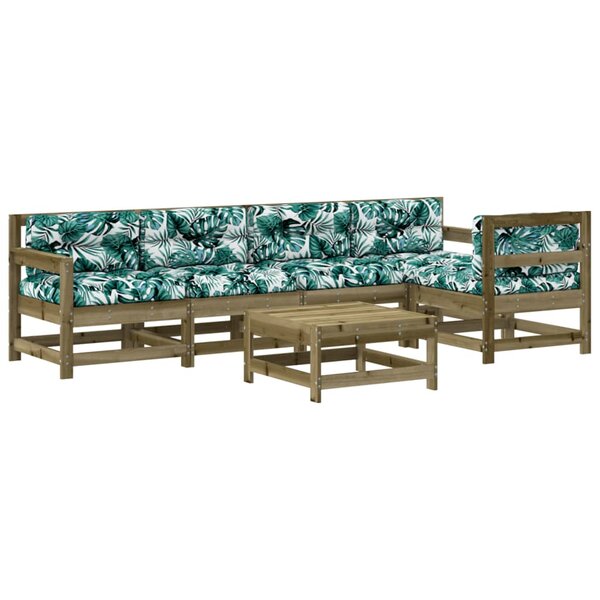 vidaXL Salon de jardin 6 Pièces avec coussins bois de pin imprégné