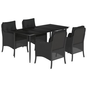 vidaXL Ensemble à manger de jardin coussins 5Pièces Noir Résine tressée