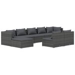vidaXL Salon de jardin 9 Pièces avec coussins Gris Résine tressée