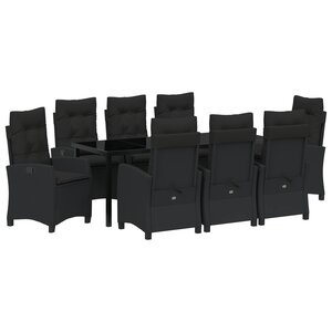 vidaXL Set de salle à manger de jardin de 9 pièces avec coussins - Poly Rattan noir