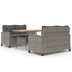 vidaXL Ensemble à manger de jardin 3 Pièces coussins gris résine tressée