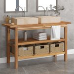 vidaXL Armoire de salle de bain et lavabos en marbre crème Teck massif