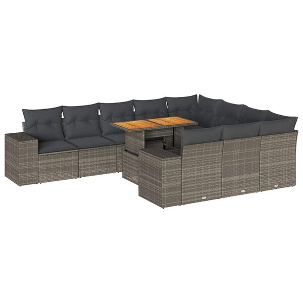 vidaXL Salon de jardin avec coussins 10 Pièces gris résine tressée acacia
