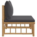 vidaXL Canapé central de jardin avec coussins gris foncé bambou