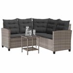 vidaXL Canapé de jardin avec table et coussins en forme de L gris