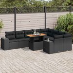 vidaXL Salon de jardin 10 Pièces avec coussins noir résine tressée acacia