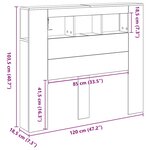 vidaXL Tête de lit LED avec étagère Chêne noir 120 x 18.5 x 103.5 cm