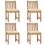 vidaXL Chaises de jardin lot de 4 avec coussins Bois de teck massif