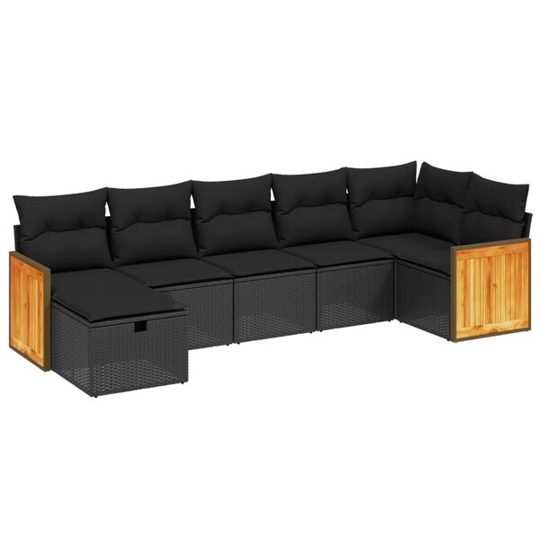 vidaXL Salon de jardin 7 Pièces avec coussins noir résine tressée