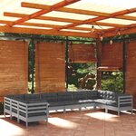 vidaXL Salon de jardin 10 Pièces avec coussins gris bois de pin