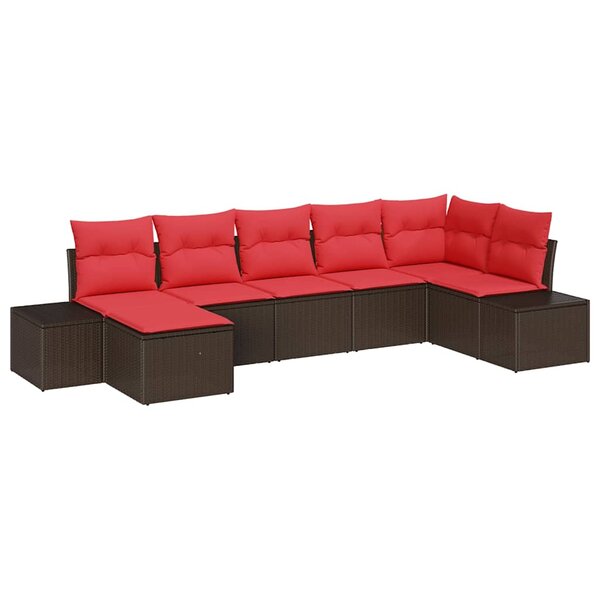 vidaXL Ensemble de canapé de jardin avec coussin 7 Pièces Marron et rouge