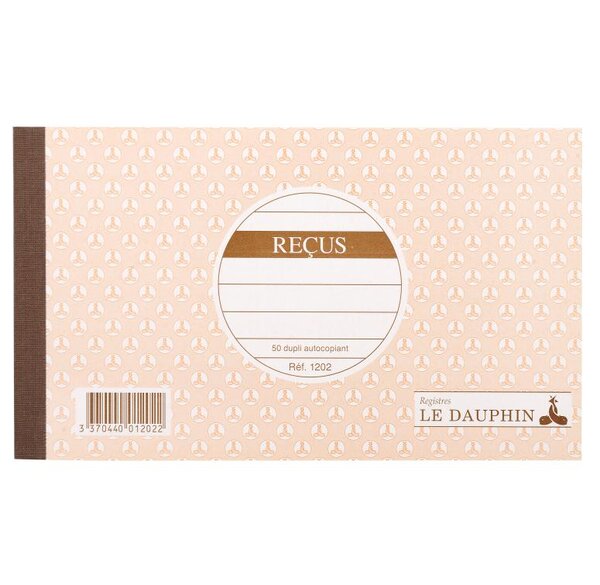 Carnet reçu 10 5 x 18 cm 50 feuillets autocopiants dupli LE DAUPHIN