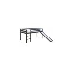 Lit mezzanine gris pour enfants avec toboggan et echelle  90 x 200 cm