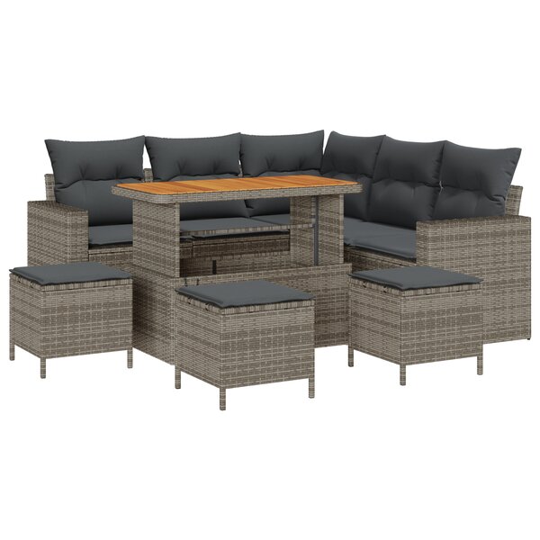 vidaXL Canapé de jardin 9 pièces avec coussins en poly rotin gris et acacia