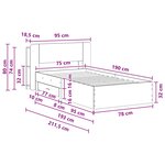 vidaXL Cadre de lit avec rangement Sonoma gris 75 x 190 cm