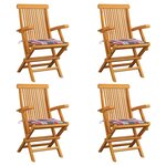 vidaXL Chaises de jardin et coussins à carreaux rouge 4Pièces Teck massif