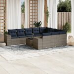 vidaXL Salon de jardin 11 Pièces avec coussins gris résine tressée