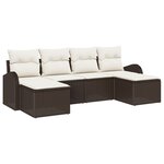 Ensemble de canapé de jardin 6 pièces vidaXL avec coussins marron en poly rattan