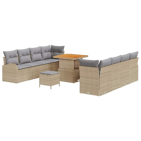 vidaXL Ensemble de canapé de jardin 11 Pièces Beige Poly rotin