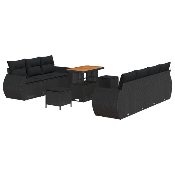 vidaXL Ensemble de Canapé de Jardin de 10 Pièces avec Coussins Noir Poly Rattan Acacia