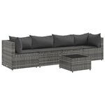 vidaXL Salon de jardin 5 Pièces avec coussins Gris Résine tressée