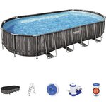 Piscine Hors-sol Tubulaire Bestway Power Steel Oval Imitation Bois 732x366x122 cm Épurateur a Cartouche de 9 463 L/H