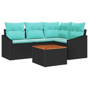 vidaXL Ensemble de canapé de jardin avec coussin 5 Pièces Noir polyrotin