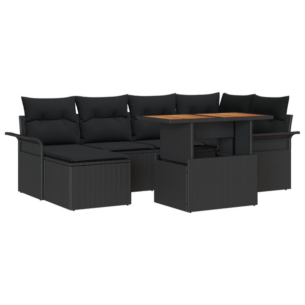 vidaXL Ensemble de canapé de jardin 7 pièces avec coussins en poly rotin noir