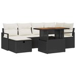 vidaXL Ensemble de canapé de jardin avec coussin 7 Pièces Noir Poly rotin