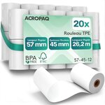 ACROPAQ 20 Rouleaux de Caisse 57x 45x8mm- Thermique 26 2 m- Terminaux de paiement- 20 Bobines TPE- Sans BPA- Dimension Universelle