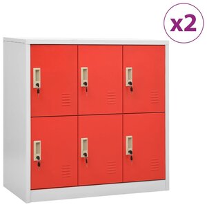 vidaXL Armoires à casiers 2 Pièces Gris clair et rouge 90x45x92 5cm Acier