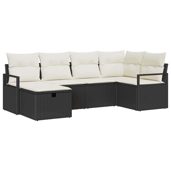 vidaXL Ensemble de canapé de jardin avec coussin 6 Pièces Noir et crème