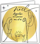 Carte joyeux noël crèche en or doré brillant en relief au touché avec enveloppe