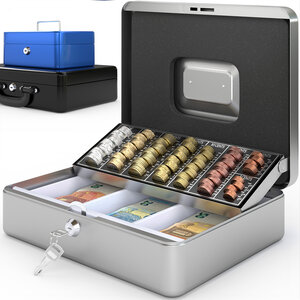 ACROPAQ Caisse monnaie 30x24x9cm- Coffret Monnaie en Acier- Monnayeur  2 clés  Compartiments à monnaie- Poignée de Transport Robuste