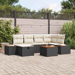 vidaXL Ensemble de canapé de jardin avec coussin 7 Pièces Noir Poly rotin