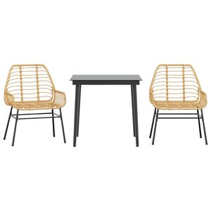 vidaXL Ensemble à manger de jardin 3Pièces marron résine tressée verre