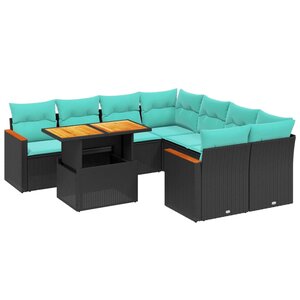 vidaXL Salon de jardin 9 Pièces avec coussins noir résine tressée