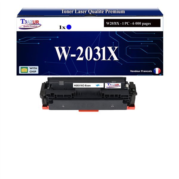 T3AZUR - Toner compatible avec HP Color LaserJet Pro MFP M479dw  M479fdn  M479fdw  M479fnw remplace HP W2031X / W2031A (HP 415X/415A)- Cyan