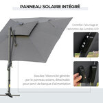 Parasol déporté rectangulaire parasol LED inclinable pivotant manivelle acier alu. dim. 3L x 3l x 2 66H m polyester gris